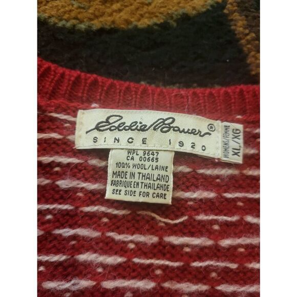 Vintage Eddie Bauer Sweater Vest Men's XL Red Nordic Fair Isle Wool - Picture 3 of 4